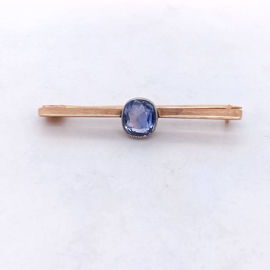 Vintage 9 k Gold Brooch with Blue Stone