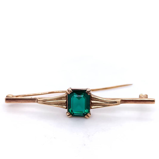 Vintage 9k Gold Brooch with Green Stone