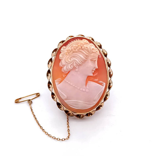 Vintage Stone and Gold Cameo Brooch