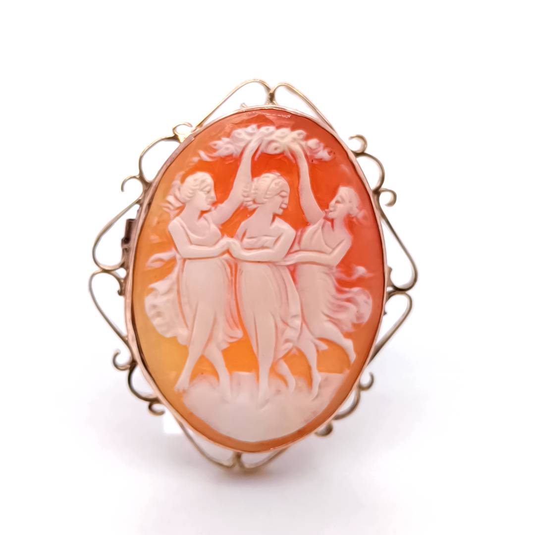 Three Graces Cameo ,Gold Vintage Brooch