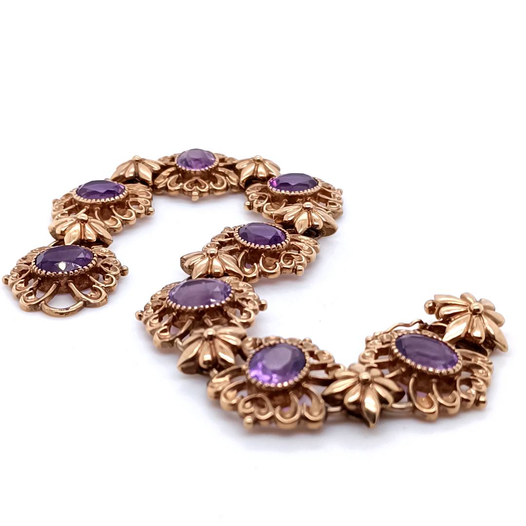 Vintage Yellow Gold & Amethyst Daisy Bracelet