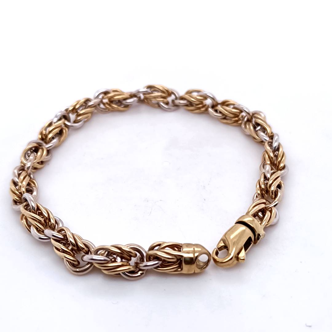 Double Link Italian Bracelet, White & Yellow Gold