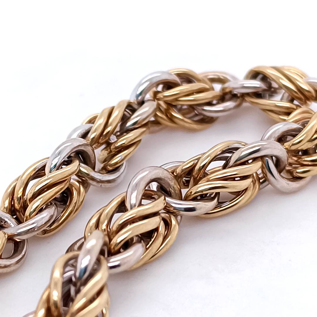 Double Link Italian Bracelet, White & Yellow Gold