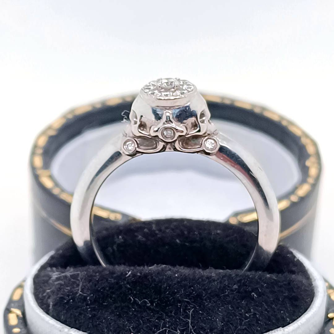 Gothic Diamond and White Gold Ring with Sculls