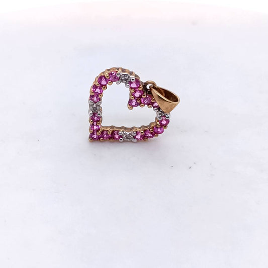 Diamond and Rubies Heart Pendant, 9k Gold