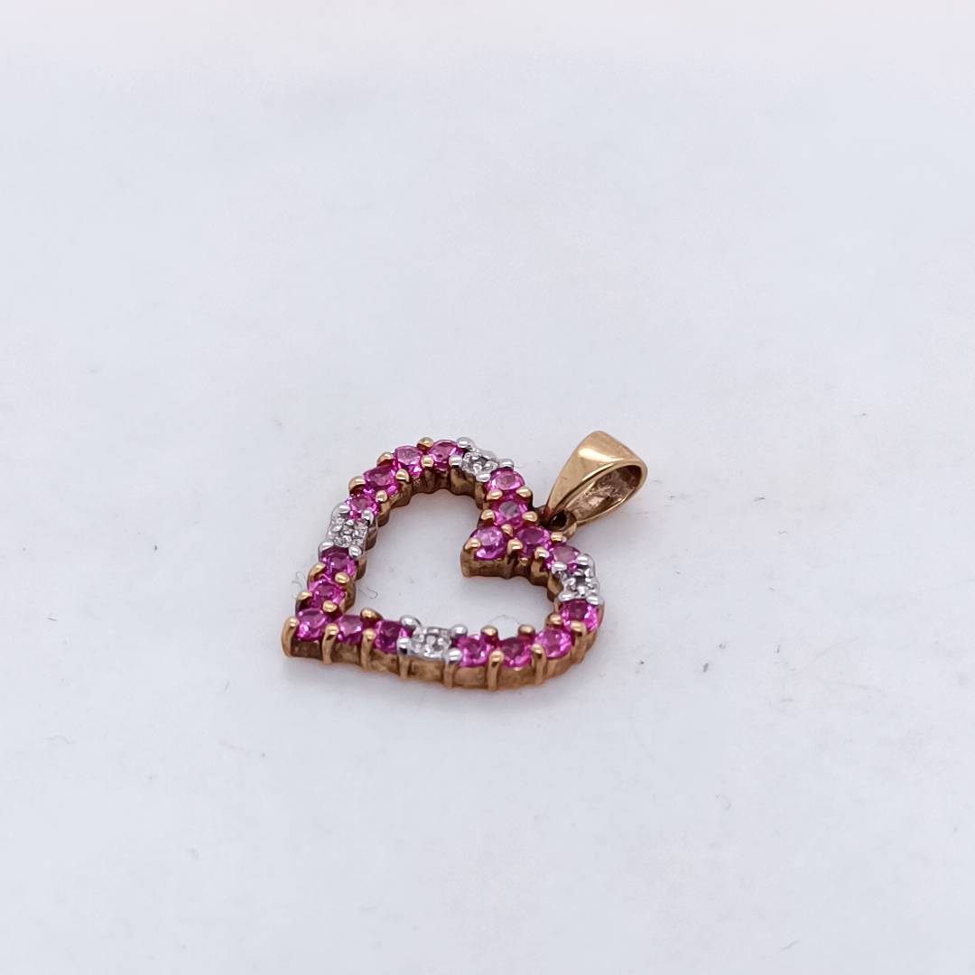 Diamond and Rubies Heart Pendant, 9k Gold