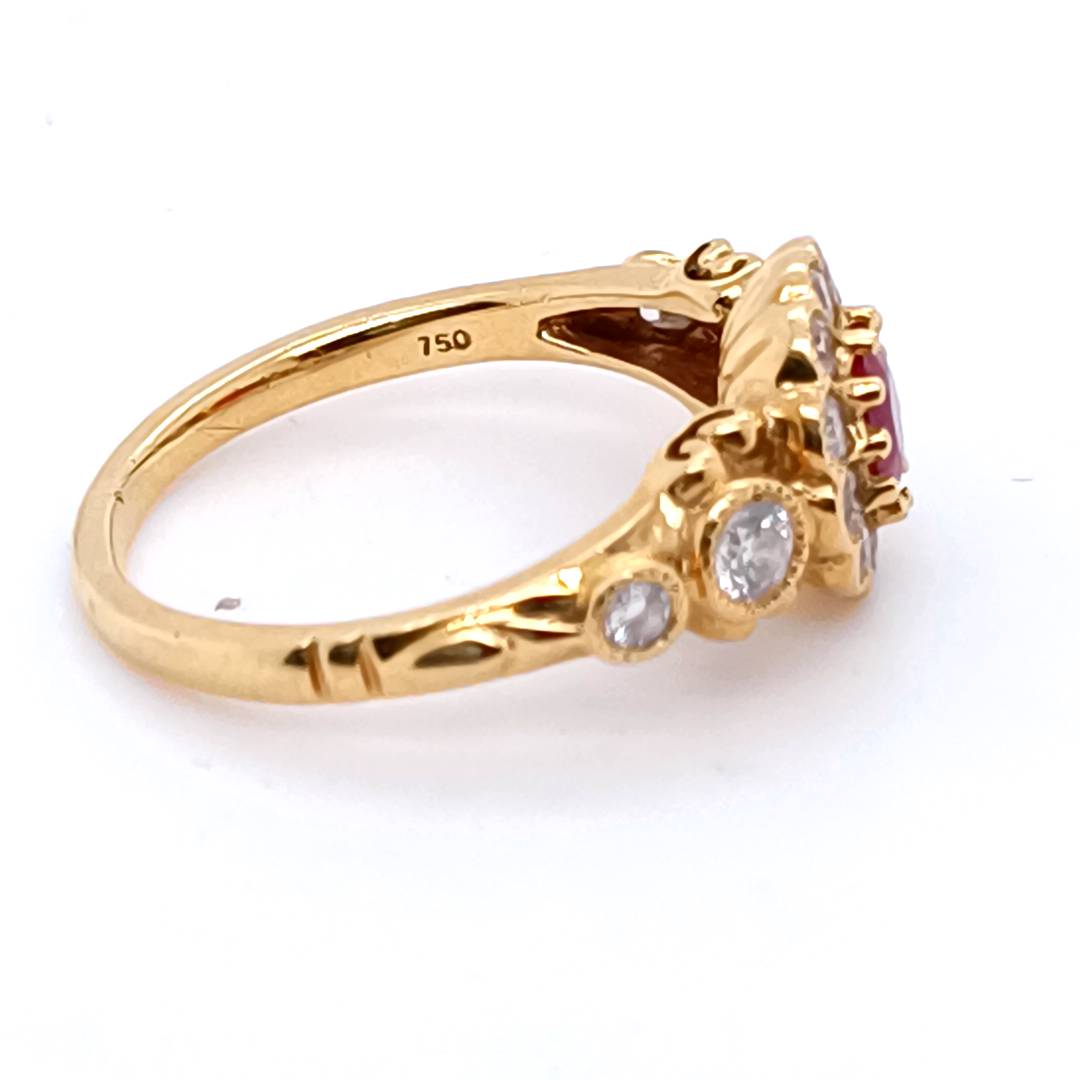 Daisy Ruby and Diamonds Ring  , 18 k Gold