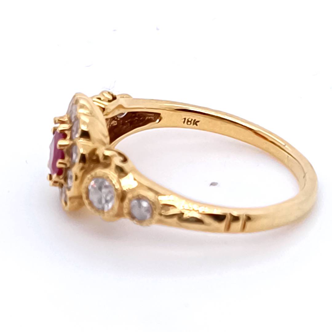 Daisy Ruby and Diamonds Ring  , 18 k Gold