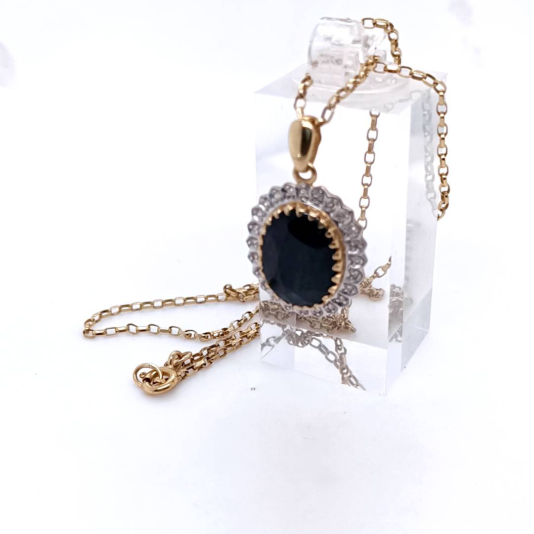 Tourmaline and Diamonds Vintage Necklace, 9k Gold