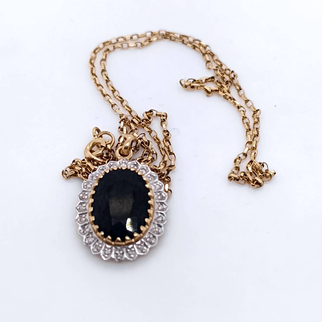 Tourmaline and Diamonds Vintage Necklace, 9k Gold