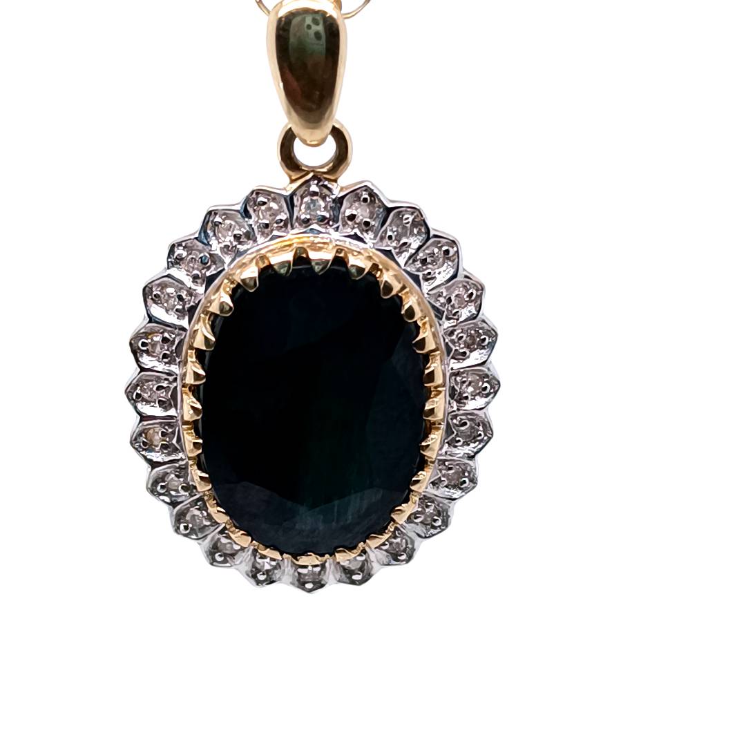 Tourmaline and Diamonds Vintage Necklace, 9k Gold