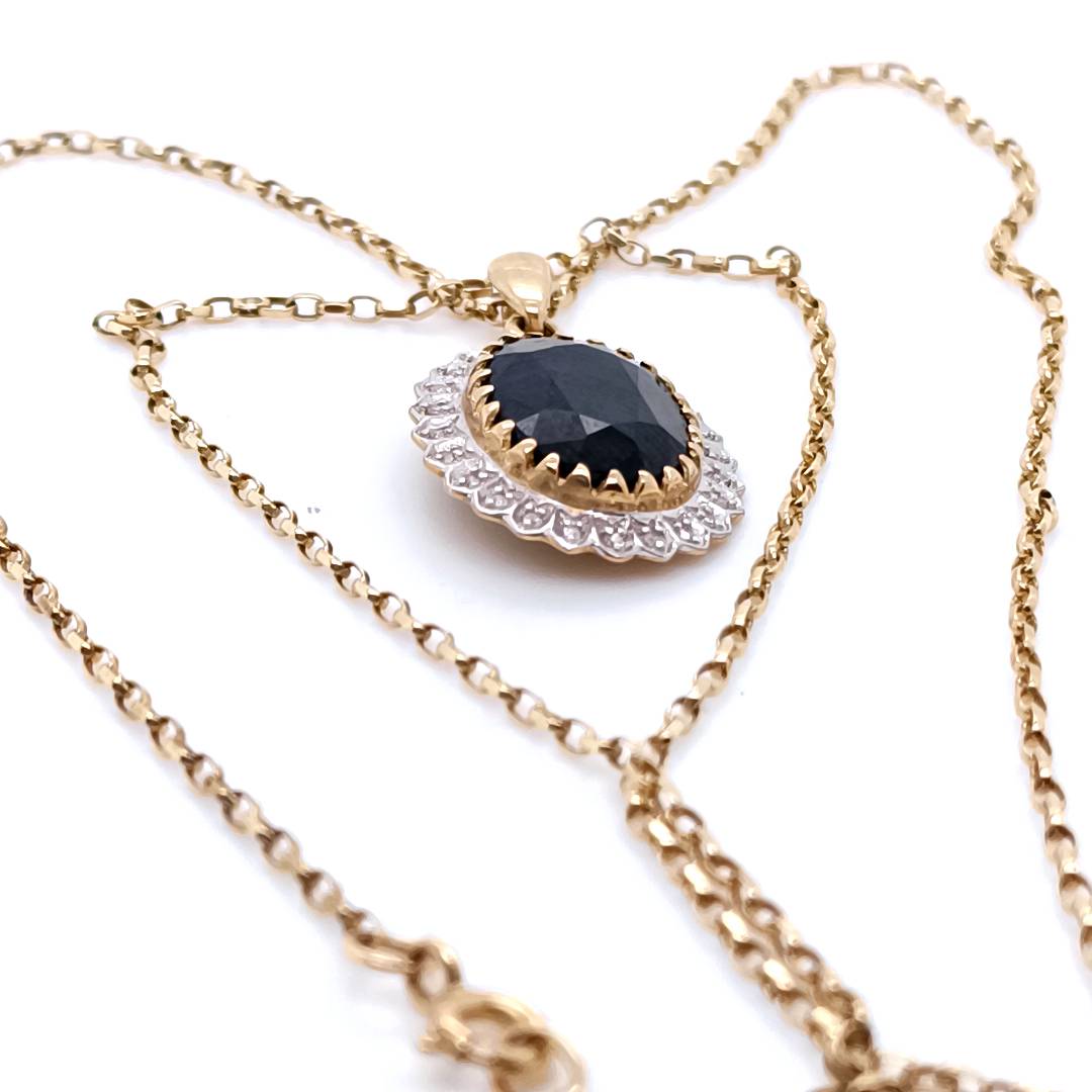 Tourmaline and Diamonds Vintage Necklace, 9k Gold