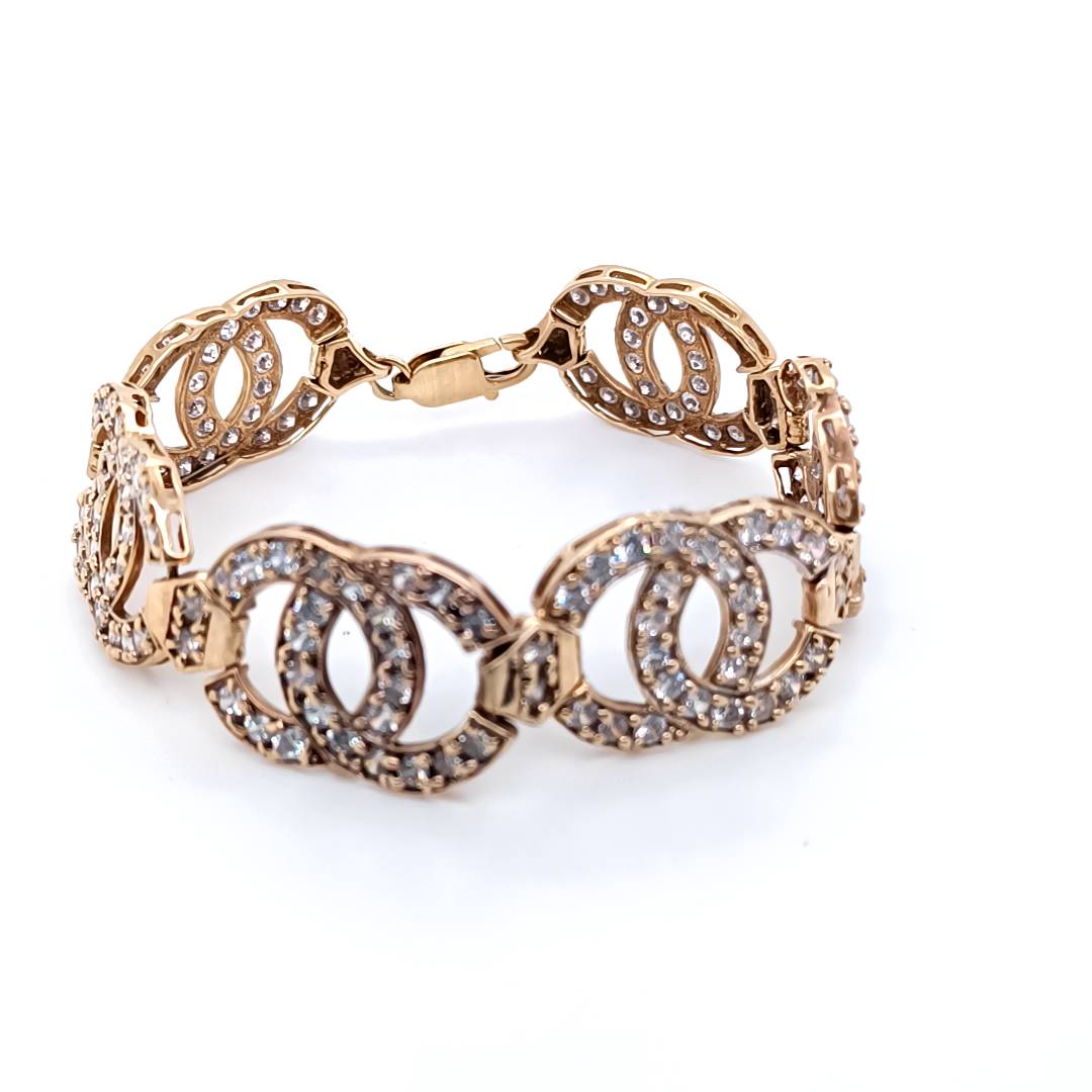 Double Circle Bracelet, 9k Gold & Zirconias