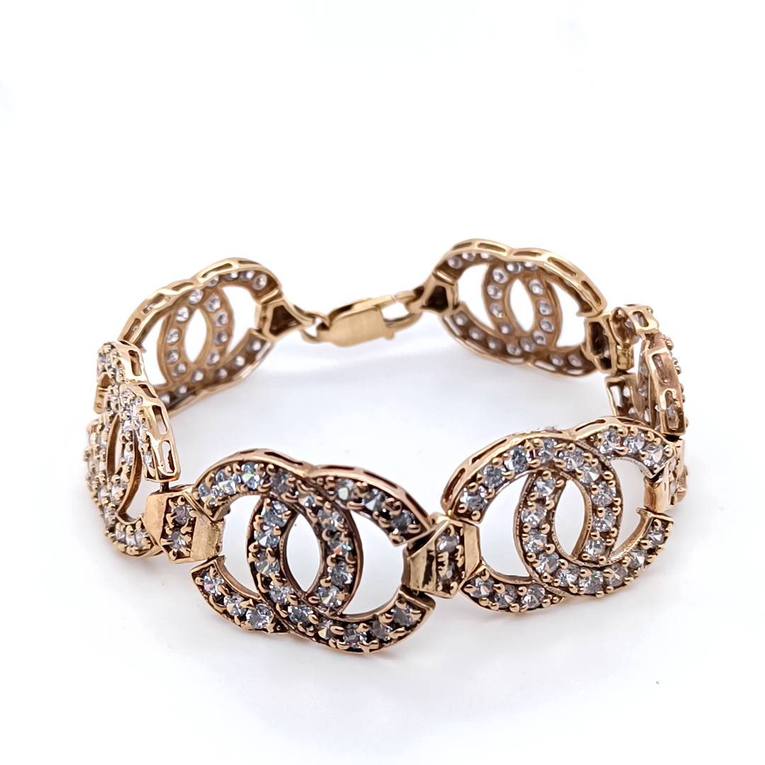 Double Circle Bracelet, 9k Gold & Zirconias