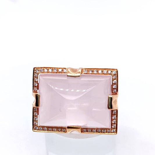 Rose Quartz, Diamonds, 18k Rose Gold Ring