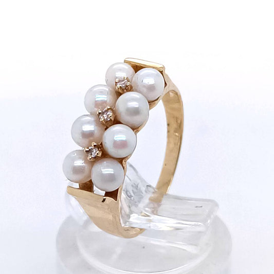 Vintage Pearl & Diamond Ring, 14 k Gold