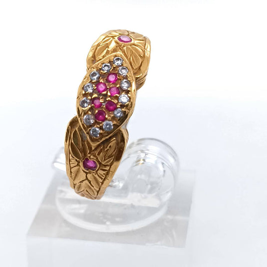 22k Gold Vintage Ring with Pink Stones & Zirconias