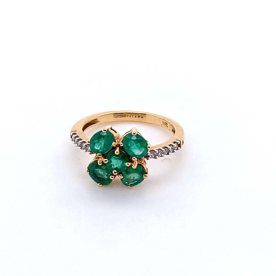 Emerald Clover and Diamonds Gold Ring