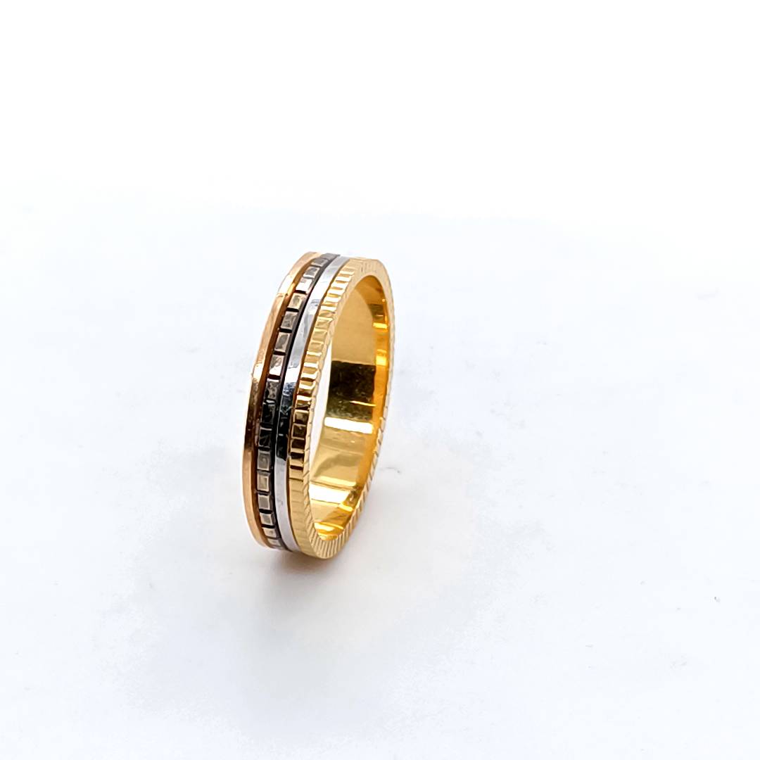 18 k Textured White & Yellow Gold Band