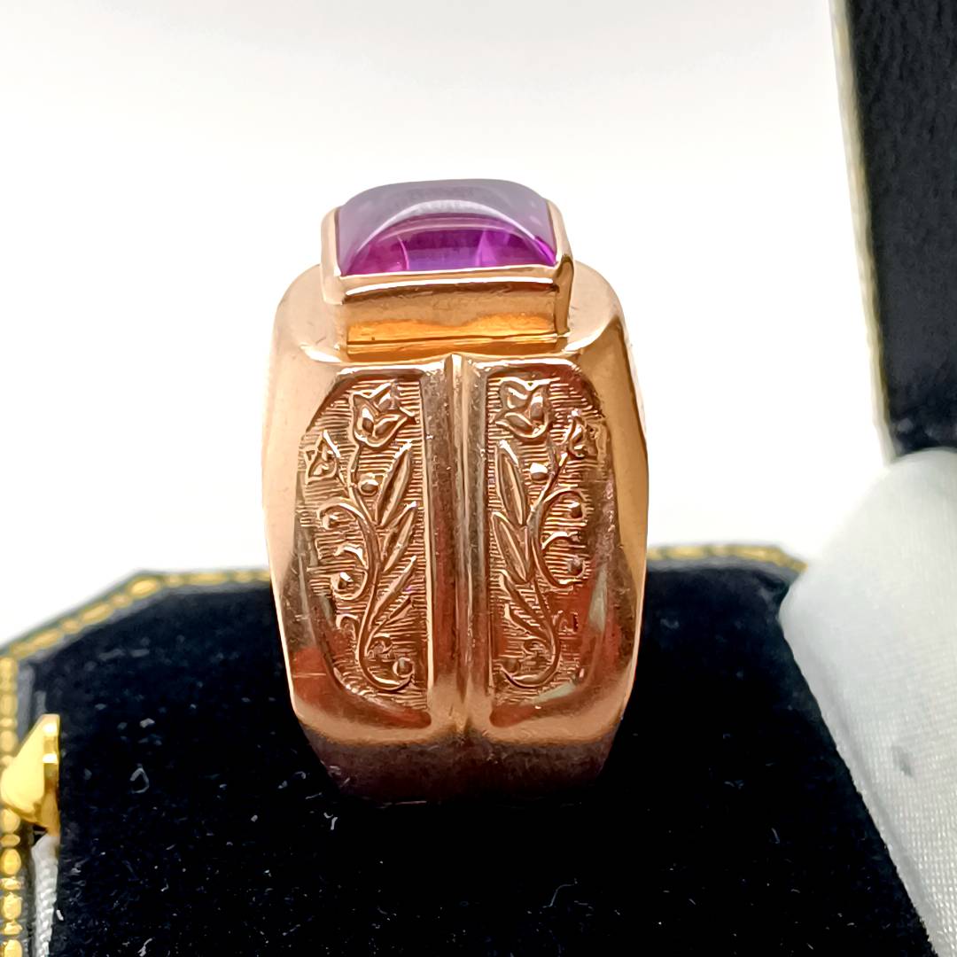 14 k Rose Gold Pink Stone Botanical Ring