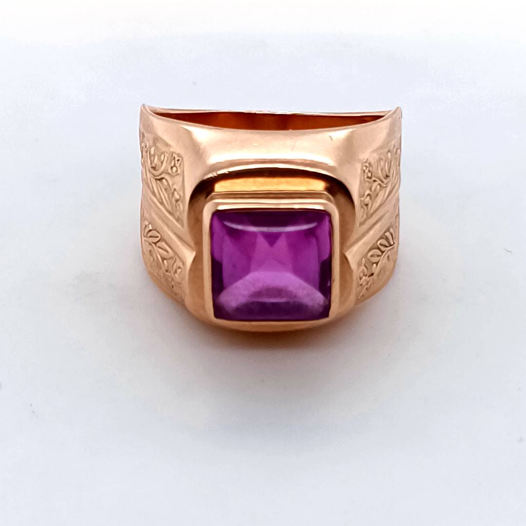 14 k Rose Gold Pink Stone Botanical Ring