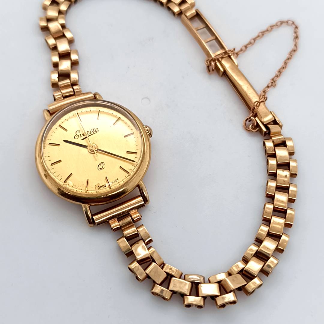 Vintage Swiss Ladies Watch, Everite 9k Gold