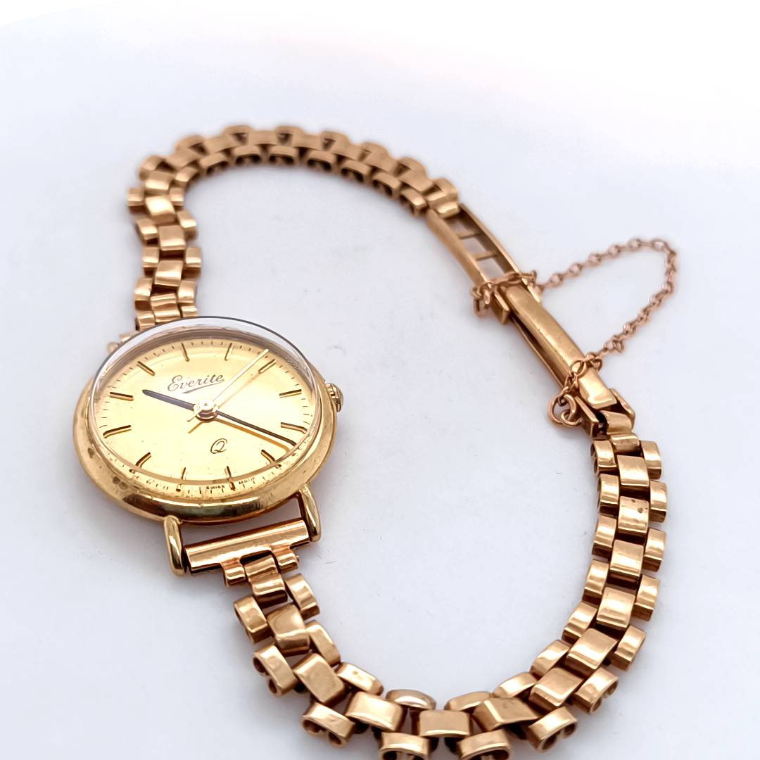 Vintage Swiss Ladies Watch, Everite 9k Gold