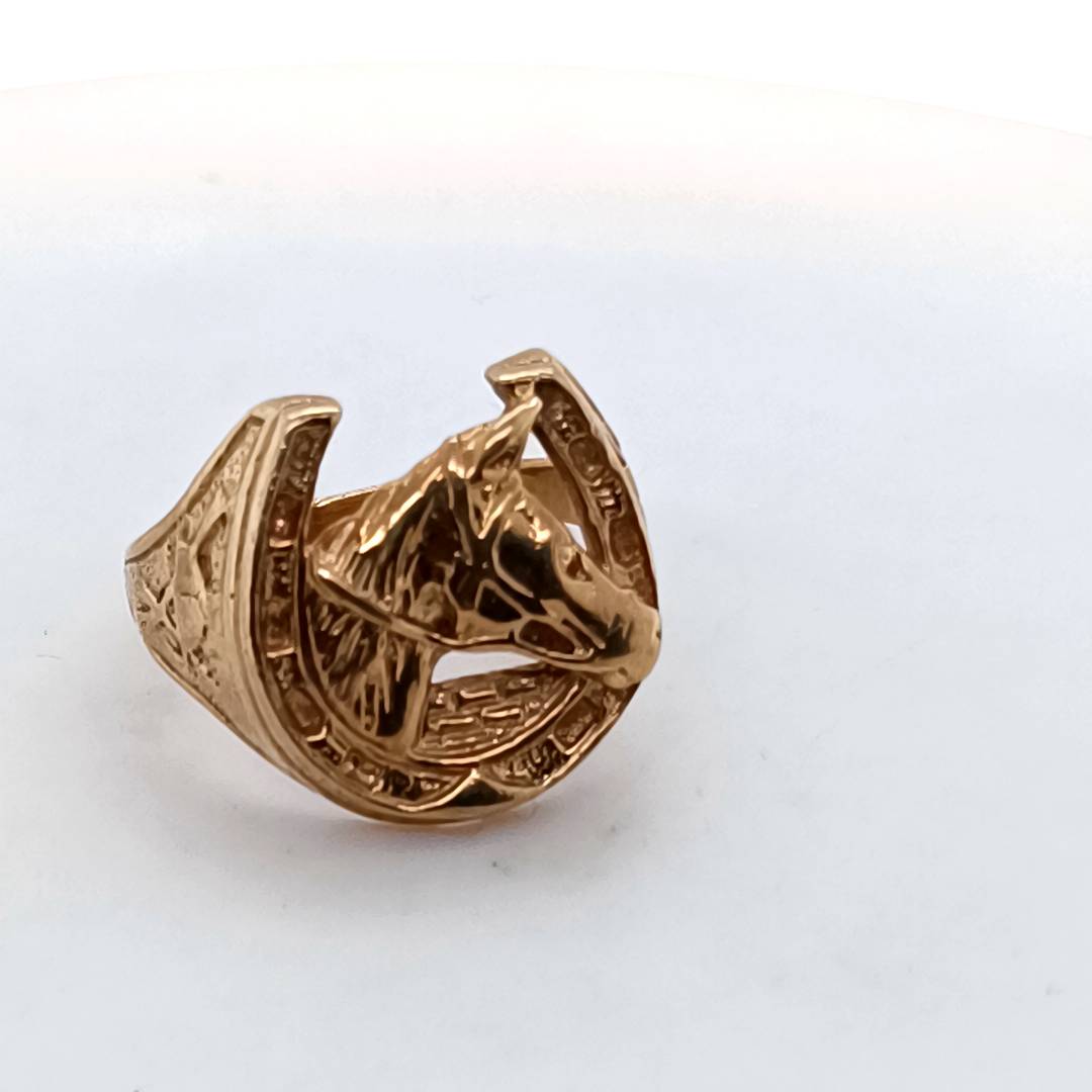 Horseshoe, Horse Head 9k Gold Ring