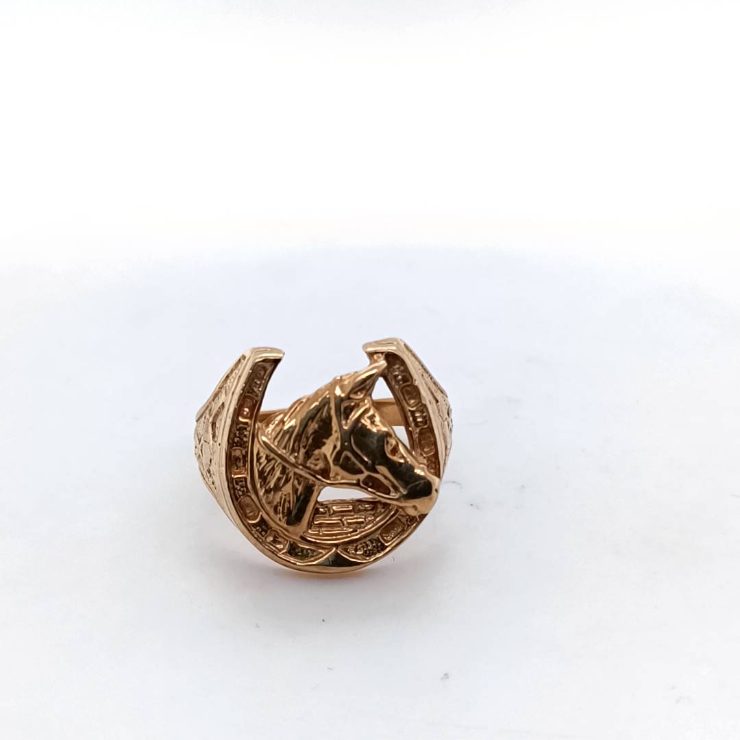 Horseshoe, Horse Head 9k Gold Ring