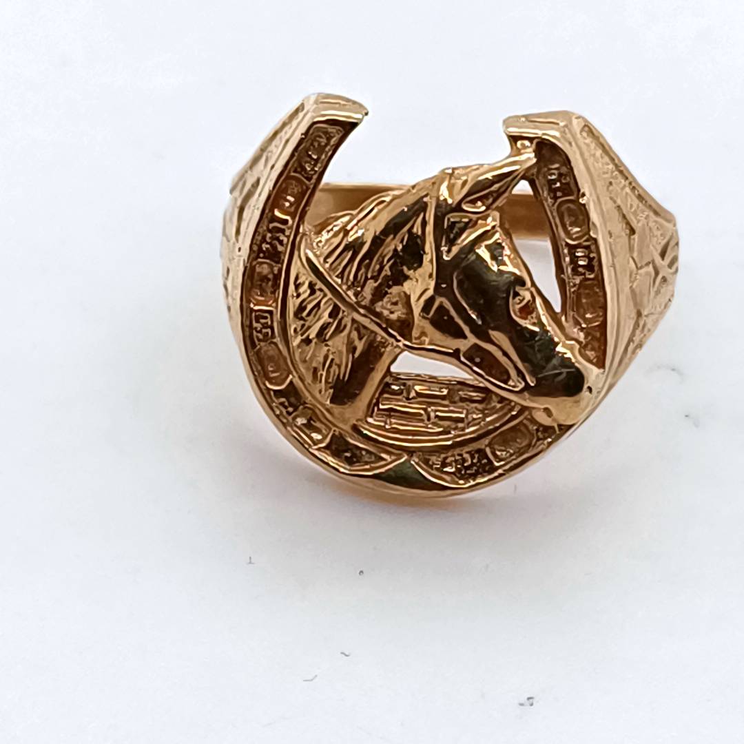 Horseshoe, Horse Head 9k Gold Ring