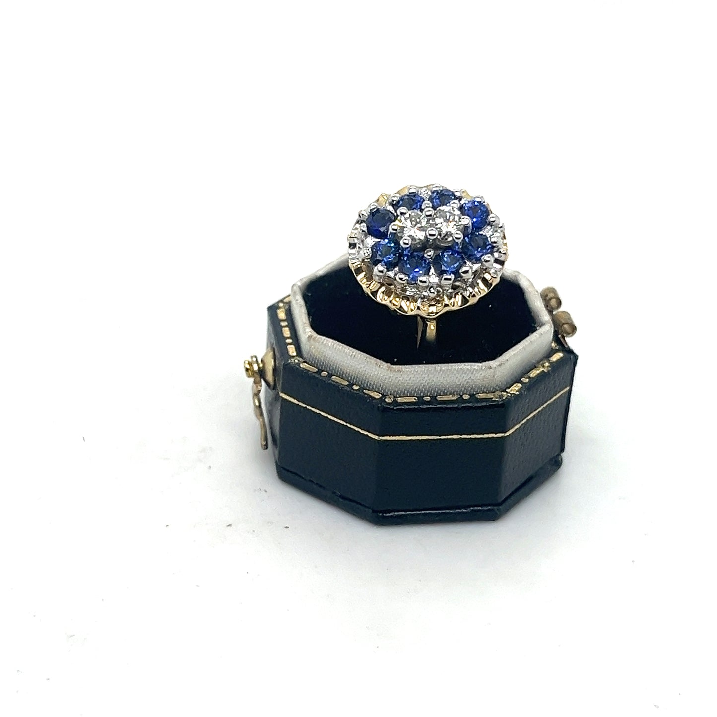 Blue Sapphire and Diamond Ring. Yellow Gold 14k