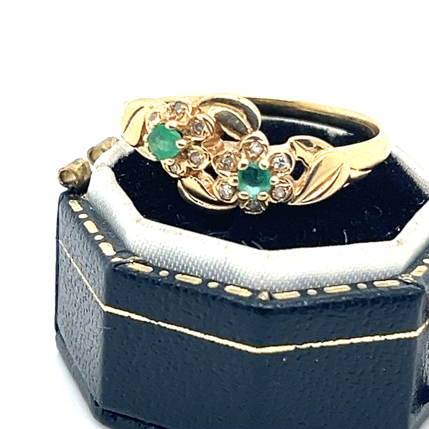 Emerald and Diamonds , pair of Flowers Gold Ring