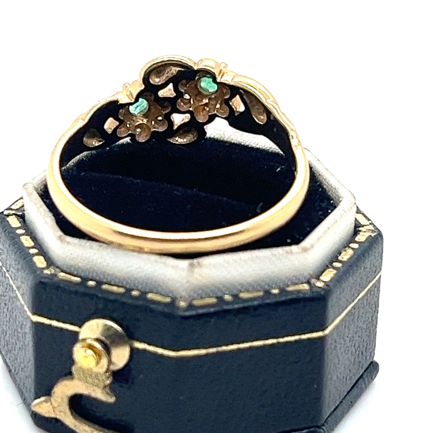 Emerald and Diamonds , pair of Flowers Gold Ring