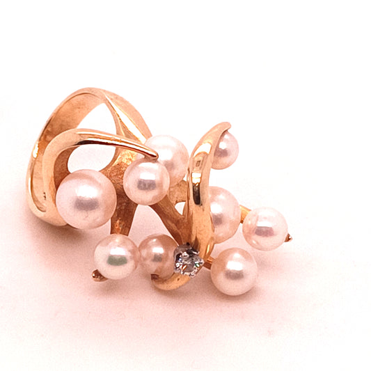 James Arnold Frew 14k Gold Ring with Pearls & Diamond