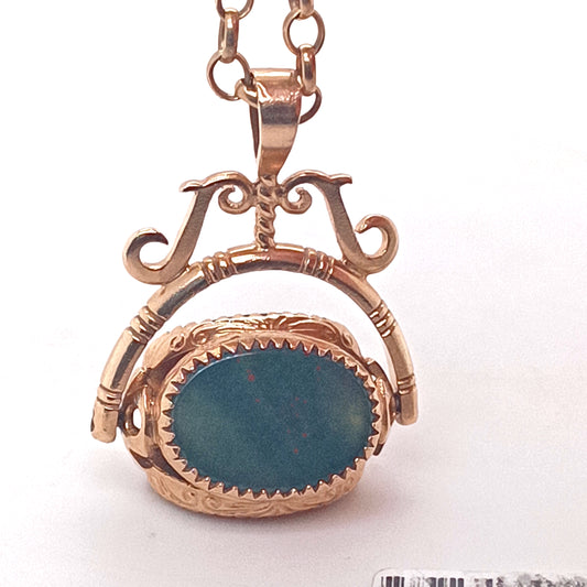 9k Gold Swivel 3 Stones Fob on Belcher Chain