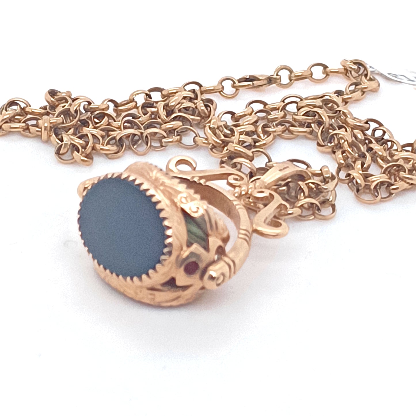 9k Gold Swivel 3 Stones Fob on Belcher Chain