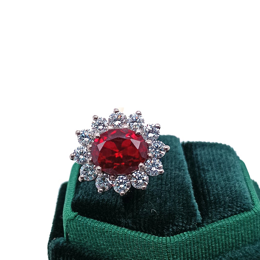 Red Ruby and Diamond Ring 18k Yellow Gold