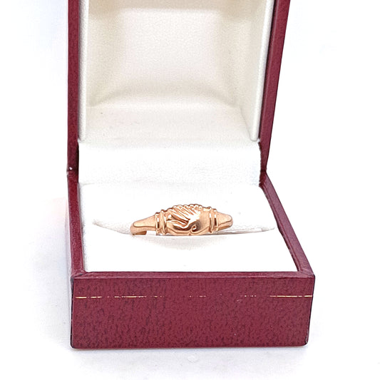 Vintage Friendship Ring, Shaking Hands , 9 k Yellow Gold