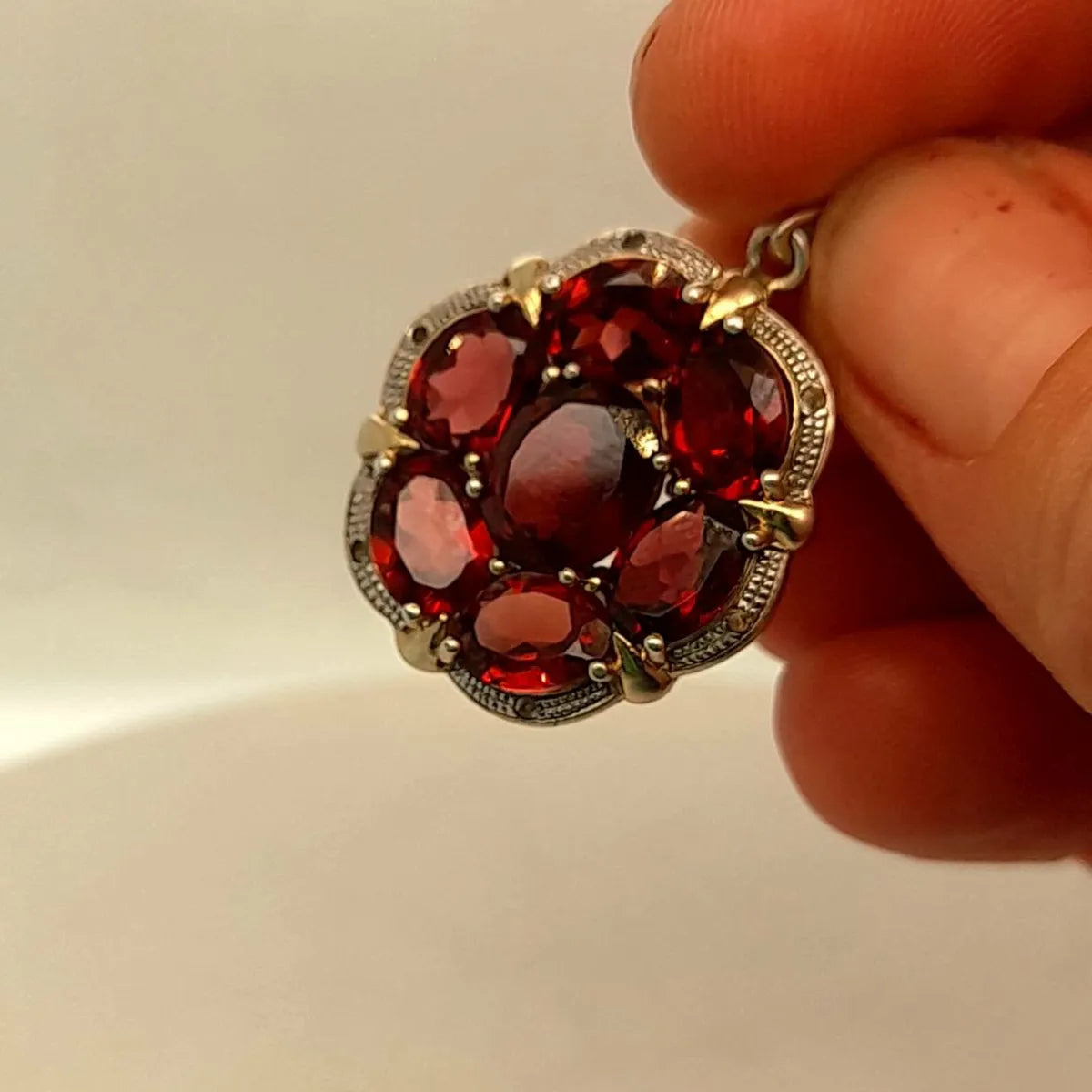 Antique Pendant, Garnets ,Diamonds ,Silver