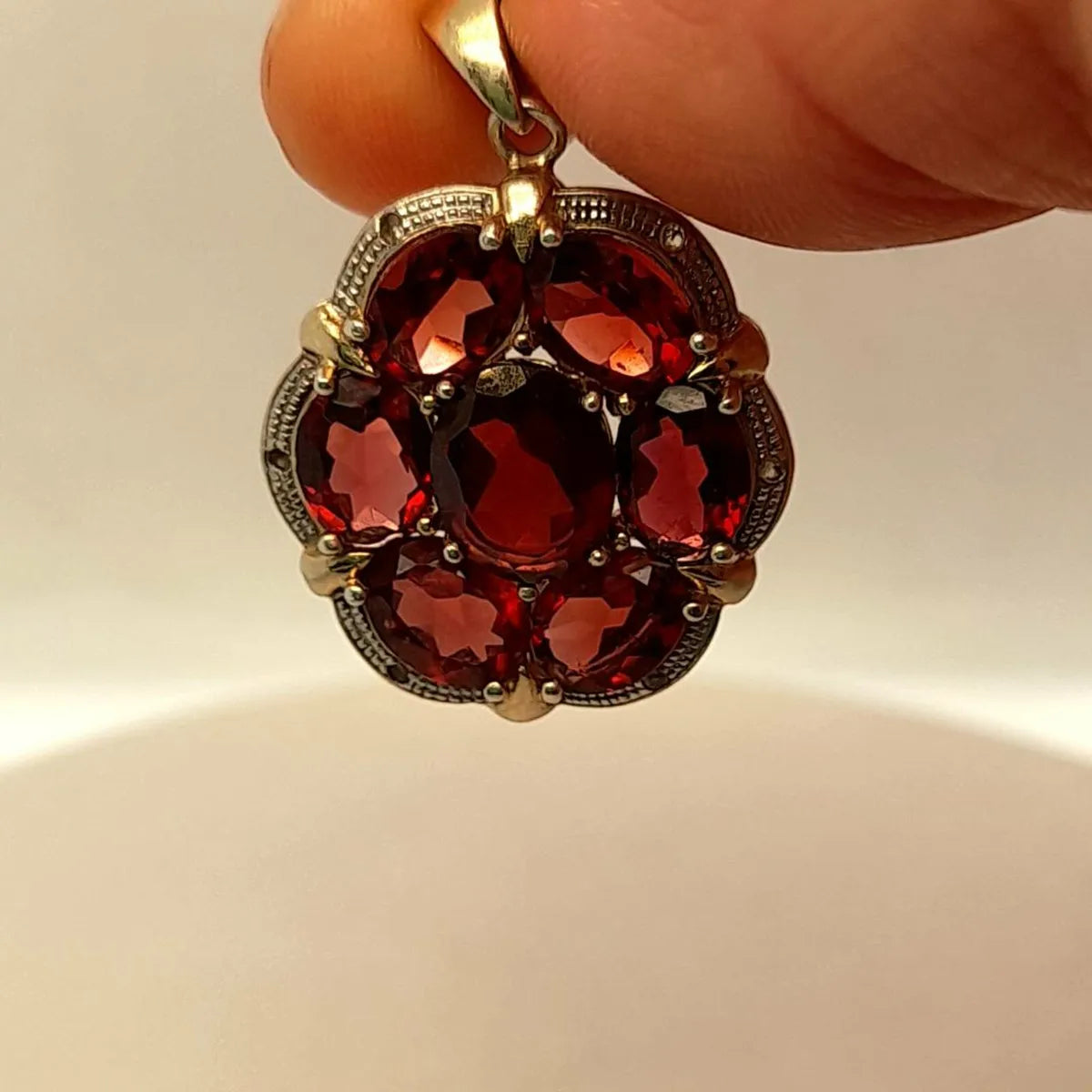 Antique Pendant, Garnets ,Diamonds ,Silver