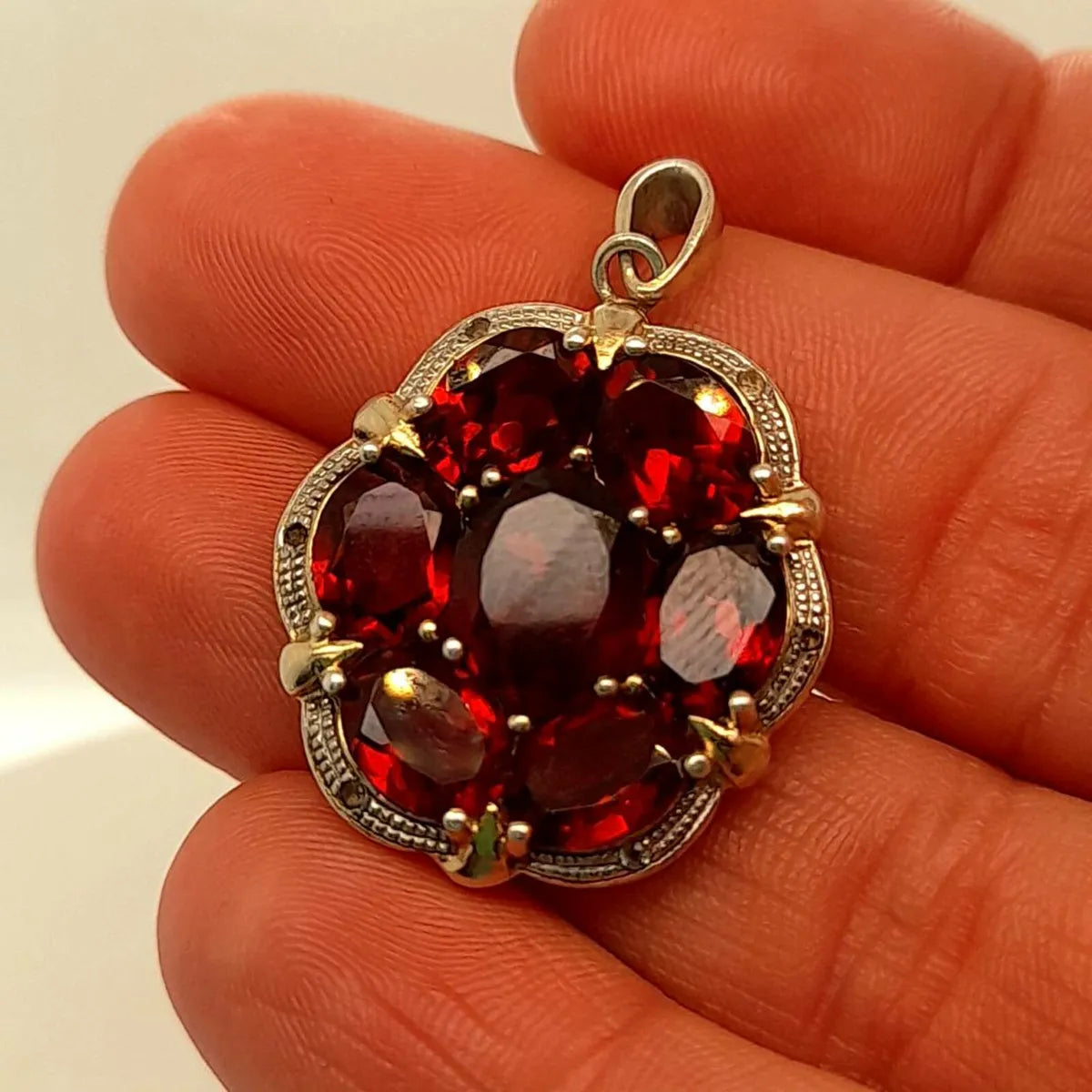 Antique Pendant, Garnets ,Diamonds ,Silver