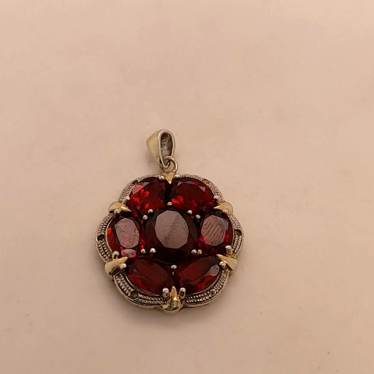 Antique Pendant, Garnets ,Diamonds ,Silver